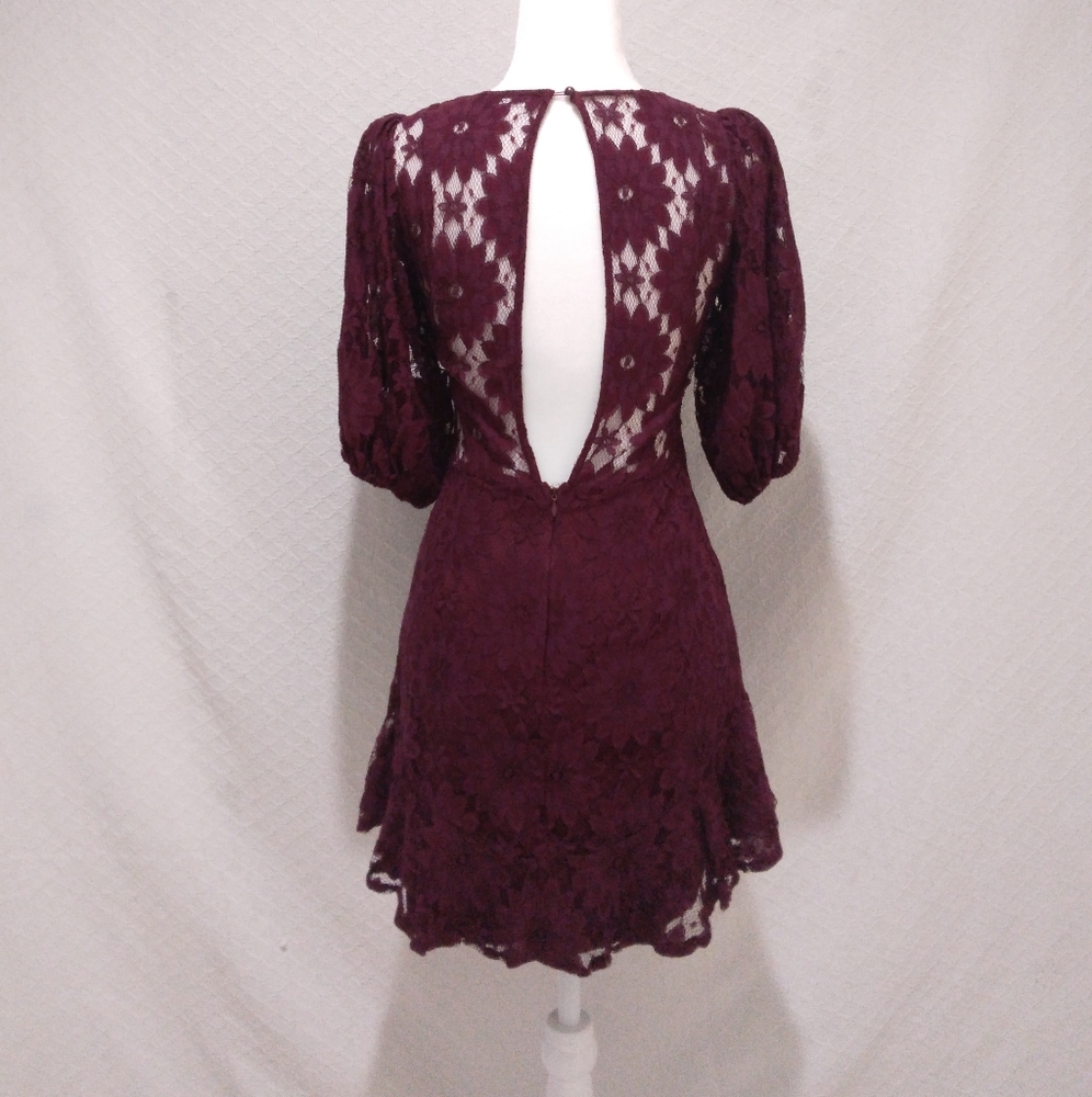 NWOT Saints + Secrets Maroon Lace Floral Dress - Picture 4 of 10